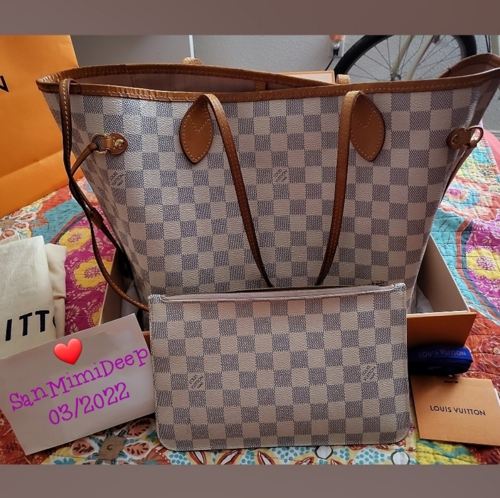 LV Neverfull MM Authentic Handbag, Pouch, Box, Dustcover & Sales bag